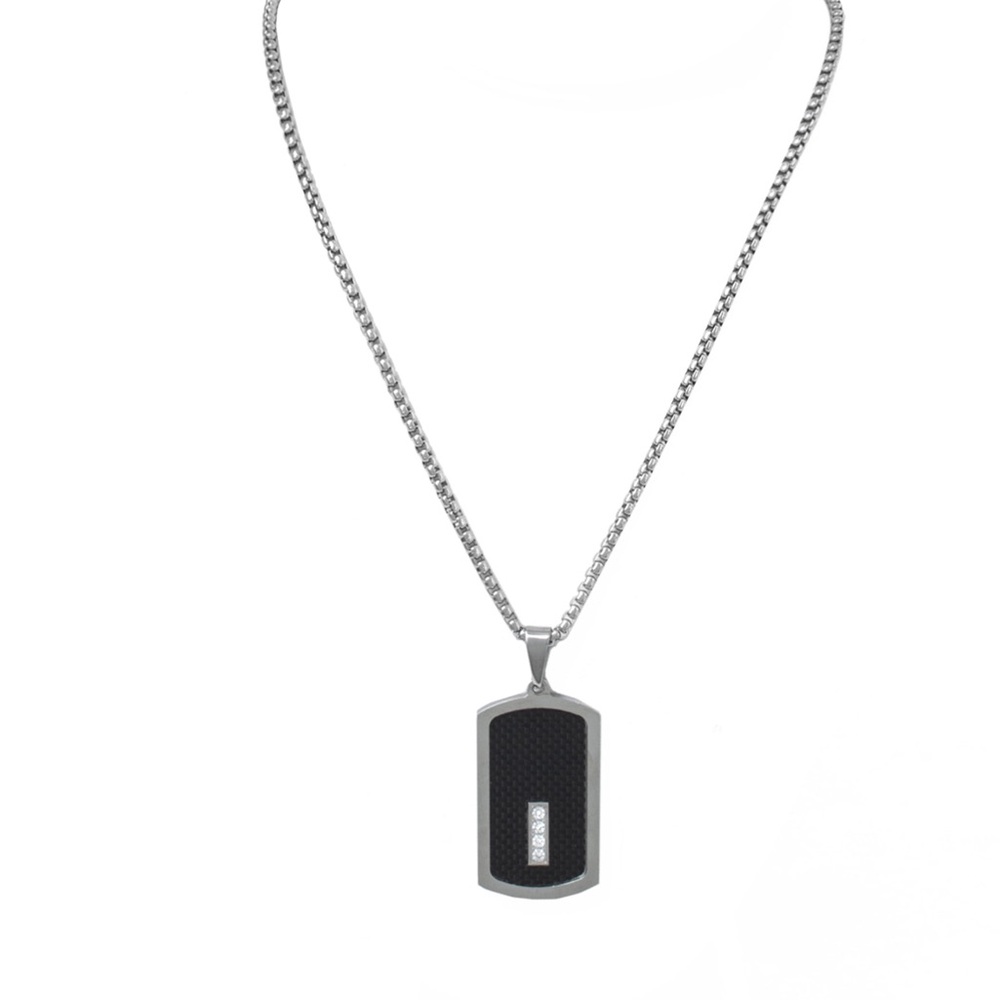 NWT Men’s 1/10ct Diamond + Stainless Steel & Carbon Fiber Dog Tag Necklace - Picture 3 of 9